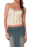 Edikted Indira Floral Lace-up Corset Camisole In Yellow