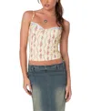 Edikted Indira Floral Lace-up Corset Camisole In Yellow