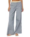 Edikted Indya Plaid Pull-on Wide Leg Pants In Blue