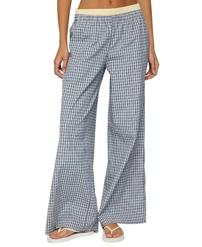 EDIKTED INDYA CONTRAST PLAID WIDE LEG PANTS