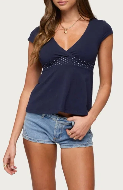 Edikted Indygo Polka Dot Babydoll Top In Blue