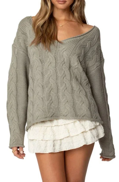 Edikted Inga Oversize Cable Knit Sweater In Olive