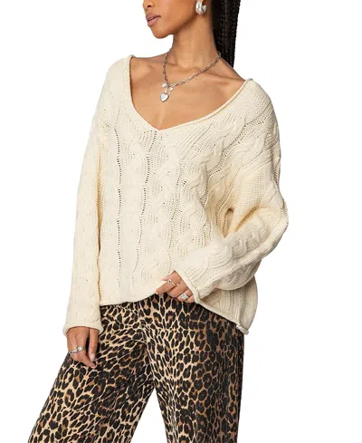 Edikted Inga Oversized Cable Knit Sweater In Cream