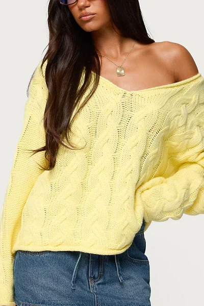 Edikted Inga Oversized Cable Knit Sweater In Yellow, Women's At Urban Outfitters