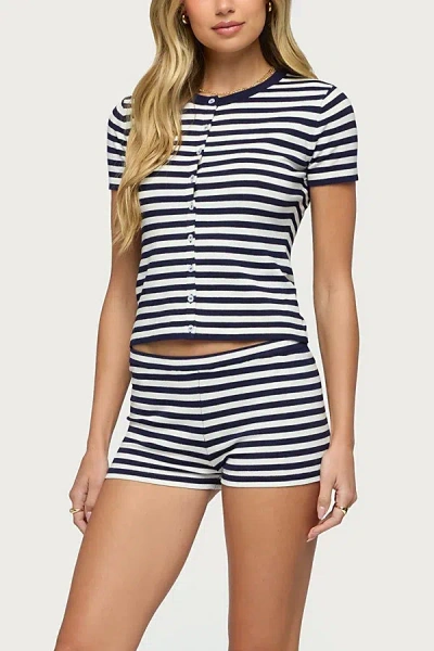 Edikted Irena Striped Knit Shorts In Navy/and/cream, Women's At Urban Outfitters In Blue