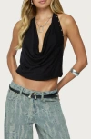 Edikted Irina Studded Cowl Neck Halter Top In Black