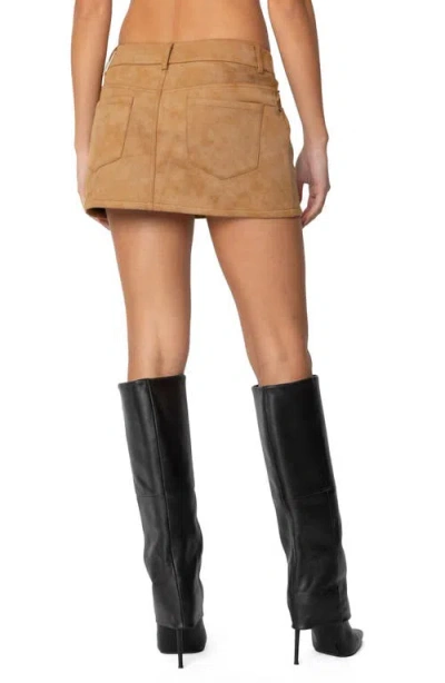 Edikted Isa Low Rise Faux Suede Miniskirt In Brown