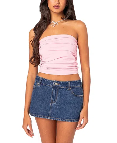 Edikted Isabella Ruched Strapless Tube Top In Pink