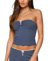 Edikted Isela Contrast Pointelle Tube Top In Blue