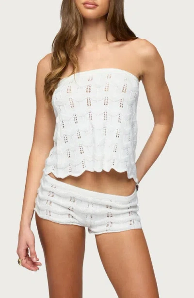 Edikted Isola Strapless Pointelle Knit Top In White