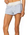 Edikted Isolde Ruffle Waist Drawstring Sweat Shorts In Gray-melange