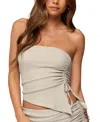 Edikted Issa Asymmetric Drawstring Strapless Top In Neutral