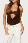 Edikted Issey Layered Bra Cowl Neck Top In Brown