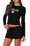 Edikted Italy Long Sleeve Crop Graphic T-shirt In Black