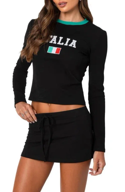 Edikted Italy Long Sleeve Crop Graphic T-shirt In Black