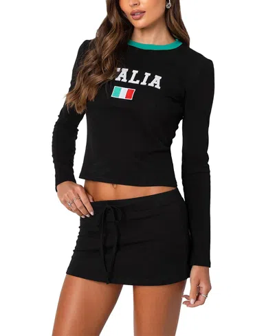 Edikted Italy Long Sleeve Crop Graphic T-shirt In Black