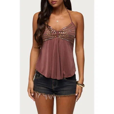 Edikted Ivana Studded Halter Top In Brown