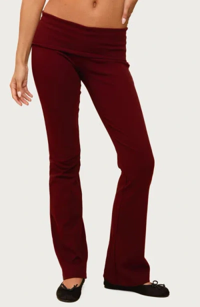 Edikted Ivanne Foldover Stretch Cotton Flare Pants In Burgundy