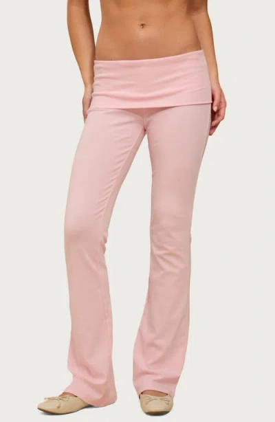 Edikted Ivanne Foldover Stretch Cotton Flare Pants In Pink