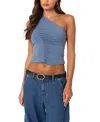 Edikted Ivy Ruched One-shoulder Crop Top In Blue
