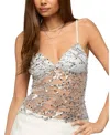 Edikted Izzy Sheer Sequin Tie Back Top In Multi