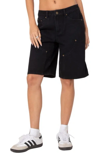 Edikted Jacqui Low Rise Denim Bermuda Shorts In Black