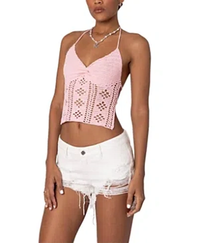 Edikted Jada Open Back Crochet Top In Pink