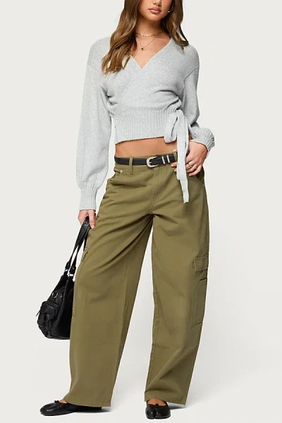 Edikted Jadah Low Rise Baggy Cargo Pants In Olive/washed, Women's At Urban Outfitters In Green