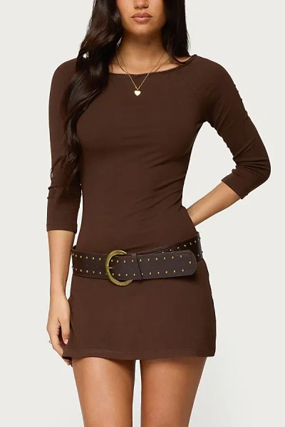 Edikted Jadey Boat Neck Minidress In Brown