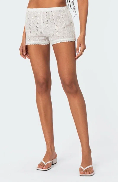 Edikted Jael Cotton Eyelet Shorts In White