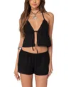 Edikted Jael Eyelet Tie Front Halter Crop Top In Black
