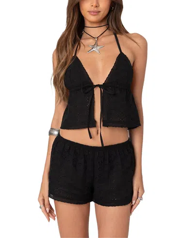 EDIKTED JAEL TIE FRONT EYELET HALTER TOP