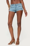 Edikted Jagger Low Rise Denim Shorts In Blue