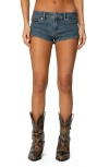 Edikted Jagger Low Rise Denim Shorts In Blue-washed