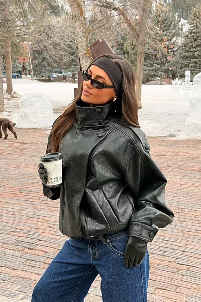 Edikted Jaicee Stand Collar Faux Leather Jacket In Black