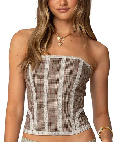EDIKTED JAIDEN HOUNDSTOOTH PLAID CORSET