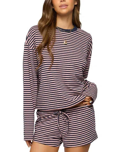 Edikted Jainee Striped Long Sleeve T Shirt In Red
