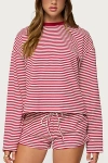Edikted Janee Stripe Long Sleeve Cotton Ringer T-shirt In Burgundy