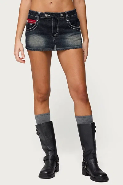 Edikted Jakari Contrast Stitch Denim Miniskirt In Black