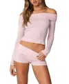 Edikted Jamie Fold Over Knit Top In Light-pink