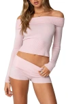 Edikted Jamie Foldover Off The Shoulder Crop Sweater In Light-pink