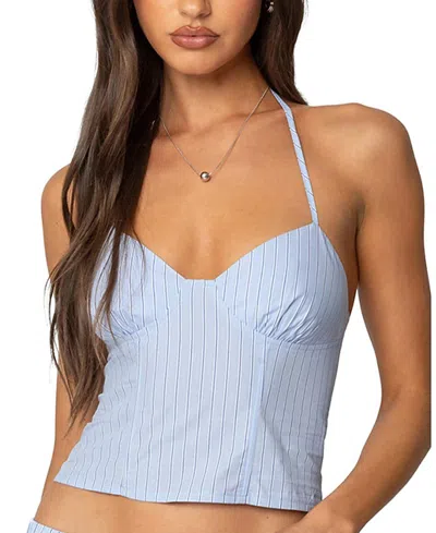 Edikted Janey Pinstripe Halter Top In Blue