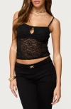 Edikted Janice Sheer Lace Crop Camisole In Black