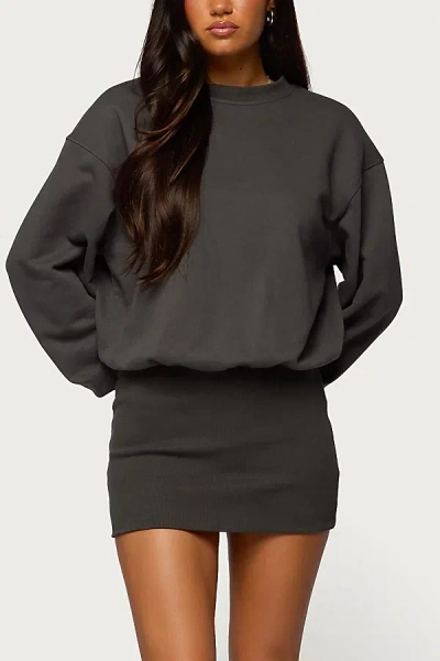 Edikted Jannah Sweatshirt Mini Dress In Dark/gray, Women's At Urban Outfitters