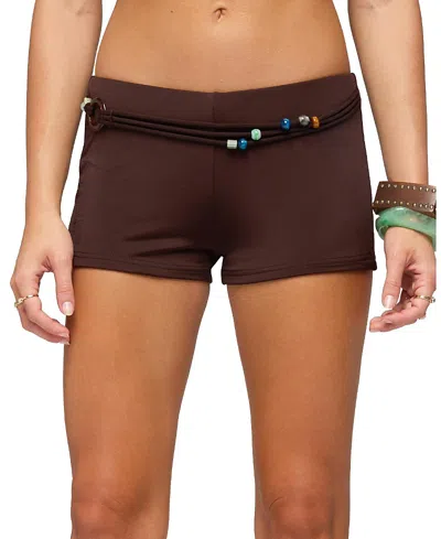 Edikted Janya Strappy Bead Belt Micro Shorts In Brown