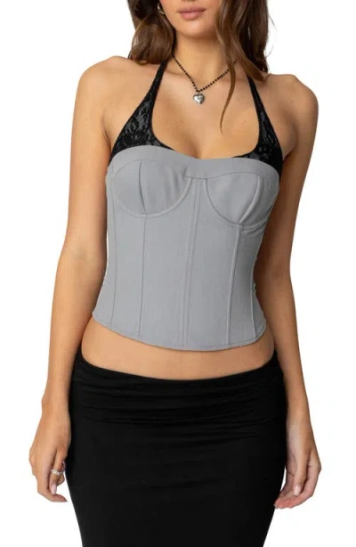 Edikted Jara Layered Lace Halter Corset In Gray