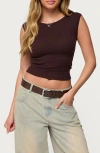 Edikted Jarah Pointelle Knit Boat Neck Top In Brown
