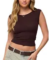 Edikted Jarah Pointelle Knit Boat Neck Top In Brown