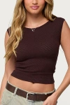 Edikted Jarah Pointelle Knit Boat Neck Top In Brown