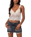 Edikted Jasmine Sheer Lace Crop Tank Top In White